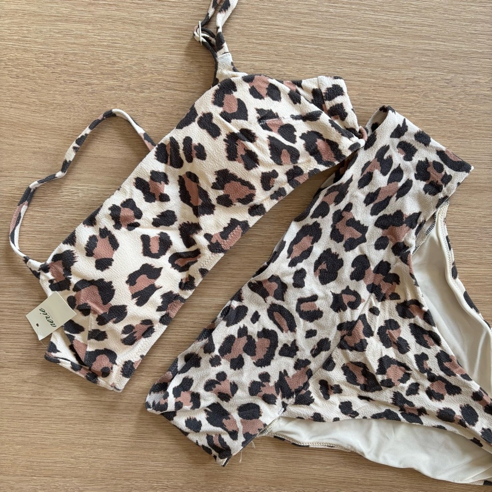 aerie Leopard Print Bikini Set in Cream, Brown, Black